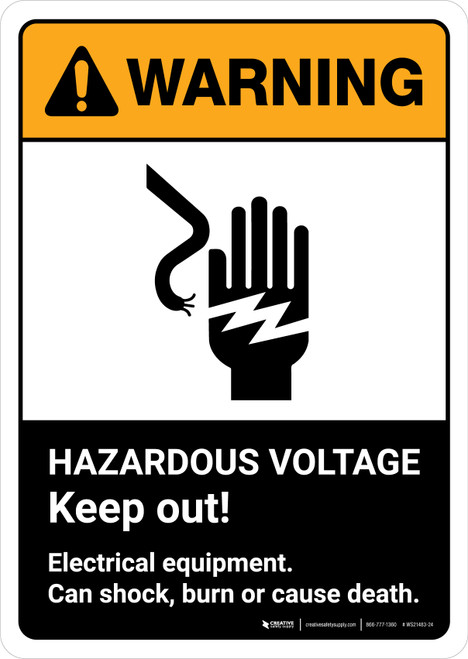 Warning: Hazardous Voltage Keep Out with Icon ANSI Portrait - Wall Sign