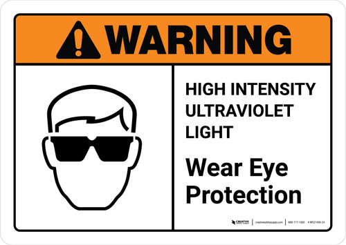 Warning: High Intensity Ultraviolet Light Wear Eye Protection with Icon ANSI Landscape - Wall Sign