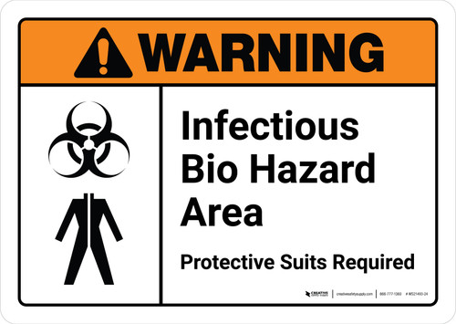 Warning: Infectious Bio Hazard Area Protective Suits Required with Icons ANSI Landscape - Wall Sign