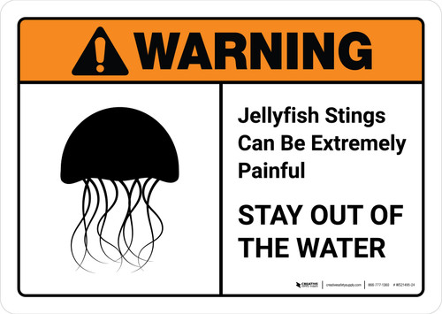 Warning: Jellyfish Stings Can Be Painful Stay Out Of Water with Icon ANSI Landscape - Wall Sign
