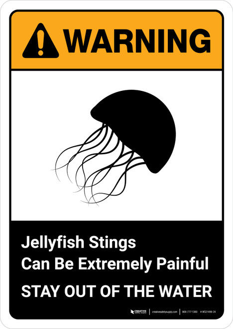 Warning: Jellyfish Stings Can Be Painful Stay Out Of Water with Icon ANSI Portrait - Wall Sign