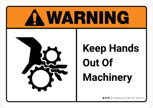 Warning: Keep Hands Out of Machinery with Icon ANSI Landscape - Wall Sign
