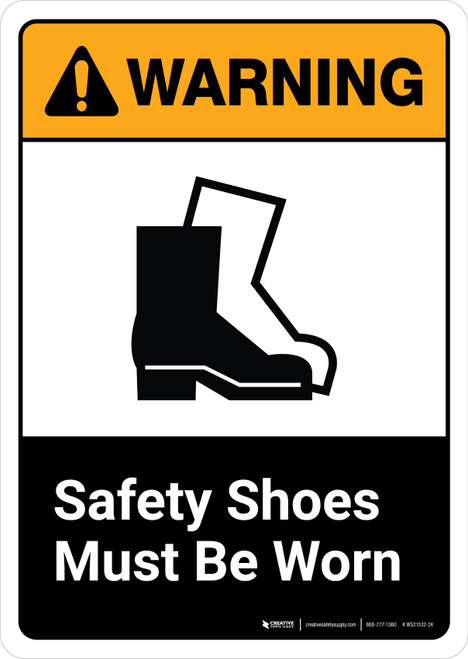 Warning: Safety Shoes Must be Worn with Icon ANSI Portrait - Wall Sign