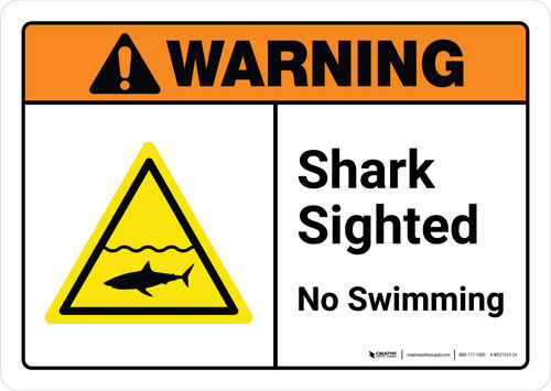 Warning: Shark Sighted No Swimming with Icon ANSI Landscape - Wall Sign