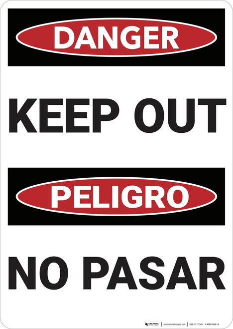 Danger: Keep Out Bilingual Spanish - Wall Sign