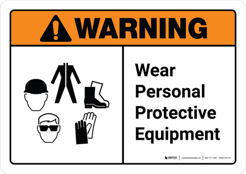 Warning: Wear Personal Protective Equipment with Icons ANSI Landscape - Wall Sign