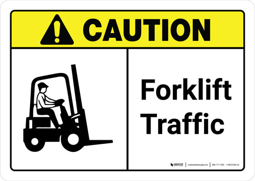 Caution: Forklift Traffic with Icon ANSI Landscape - Wall Sign