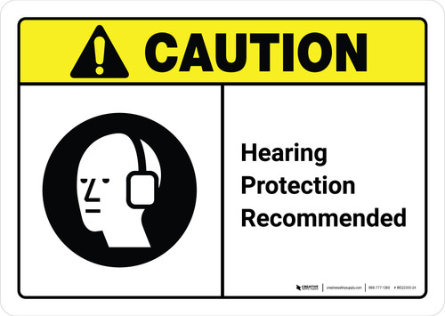 Caution: Hearing Protection Recommended with Icon ANSI Landscape - Wall Sign