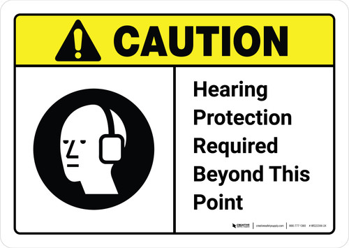 Caution: Hearing Protection Required Beyond This Point with Icon ANSI Landscape - Wall Sign