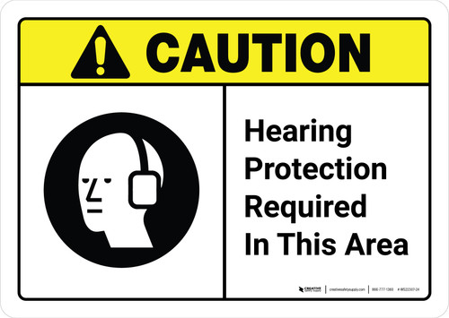 Caution: Hearing Protection Required In Area with Icon ANSI Landscape - Wall Sign