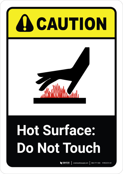 Caution: Hot Surface Do Not Touch Vertical with Icon ANSI Portrait - Wall Sign
