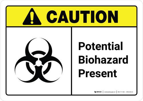 Caution: Potential Biohazard Present with Icon ANSI Landscape - Wall Sign