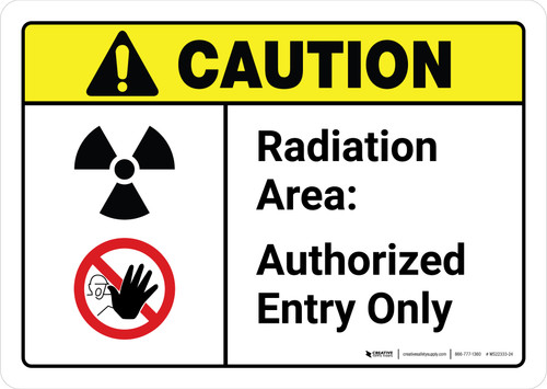 Caution: Radiation Area Authorized Entry with Icons ANSI Landscape - Wall Sign