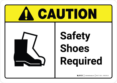 Caution: Safety Shoes Required with Icon ANSI Landscape - Wall Sign