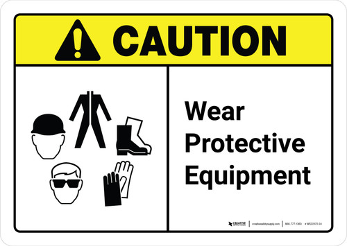 Caution: Wear Protective Equipment with Icon ANSI Landscape - Wall Sign