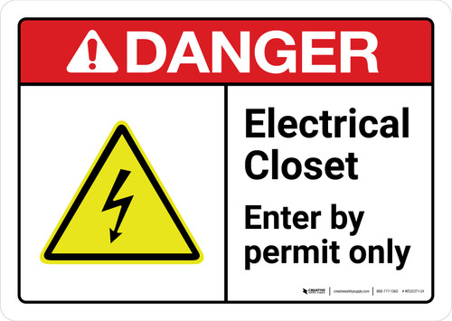 Danger: Electrical Closet Enter By Permit Only with Icon ANSI Landscape - Wall Sign