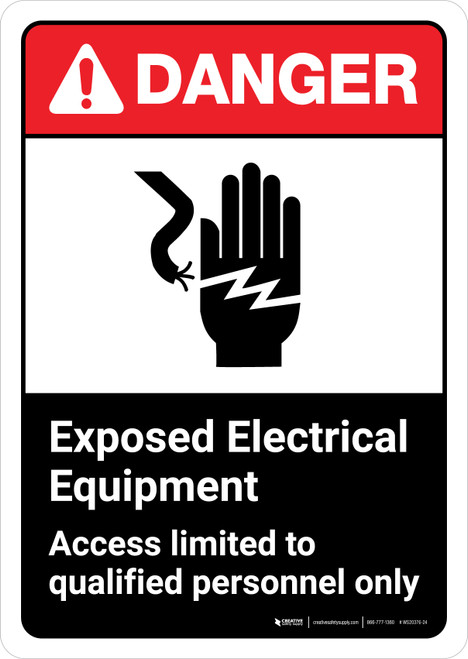 Danger: Exposed Electrical Equipment Access Qualified Personnel with Icon ANSI Portrait - Wall Sign