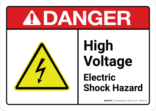 Danger: High Voltage Electrical Shock Hazard with Icon ANSI Landscape - Wall Sign