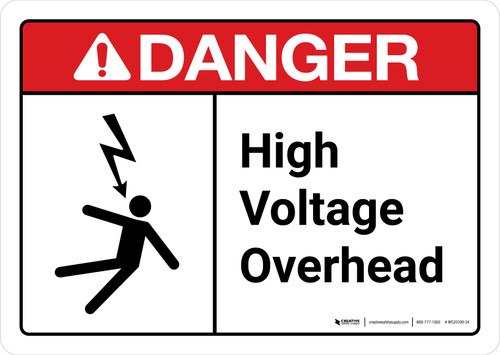 Danger: High Voltage Overhead with Icon ANSI Landscape - Wall Sign