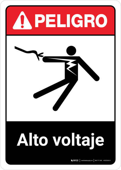 Danger: High Voltage Spanish with Icon ANSI Portrait - Wall Sign