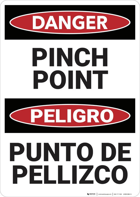 Danger: Pinch Point Bilingual Spanish - Wall Sign