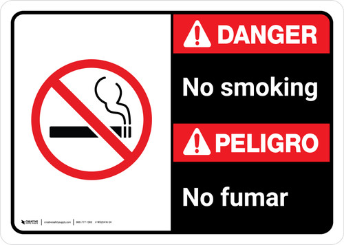 Danger: No Smoking Bilingual with Icon ANSI Landscape - Wall Sign