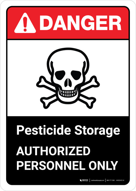 Danger: Pesticide Storage Authorized Personnel Only with Icon ANSI Portrait - Wall Sign