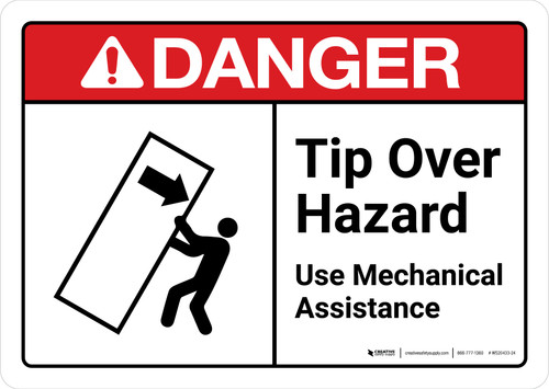 Danger: Tip Over Hazard Use Mechanical Assistance with Icon ANSI Landscape - Wall Sign