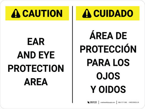 Caution: Ear and Eye Protection Area Bilingual Spanish Landscape - Wall Sign