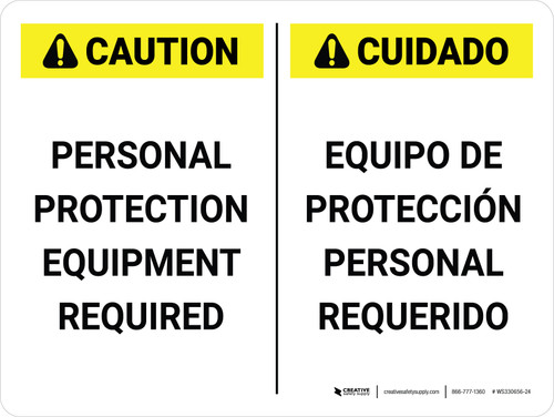 Caution: Personal Protection Equipment Required Landscape - Wall Sign