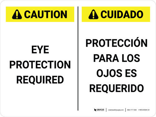 Caution: Eye Protection Required Bilingual Spanish Landscape - Wall Sign