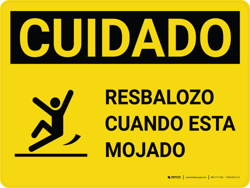 Caution: Floor Slippery When Wet Spanish with Icon Landscape - Wall Sign