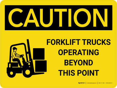 Caution: Forklift Trucks Operating Beyond Point with Icon Landscape - Wall Sign