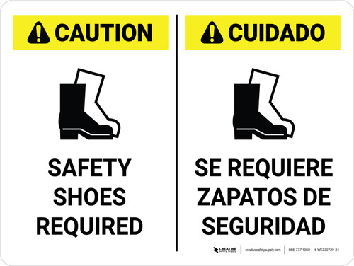 Caution: Safety Shoes Required Bilingual Spanish Landscape - Wall Sign