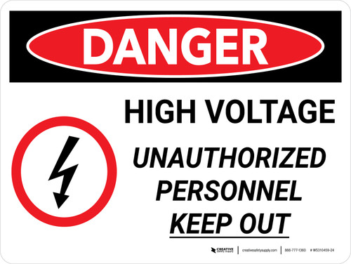 Danger: High Voltage Unauthorized Personnel Keep Out With Icon Landscape - Wall Sign