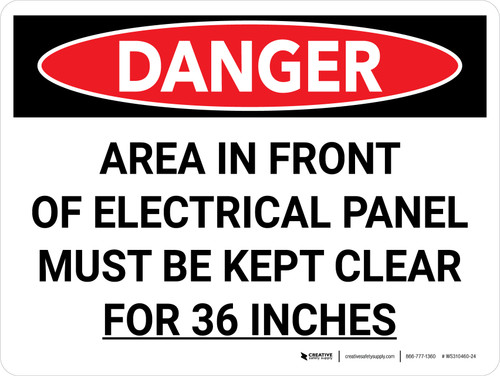 Danger: Area in Front of Electrical Panel Must be Kept Clear Landscape - Wall Sign