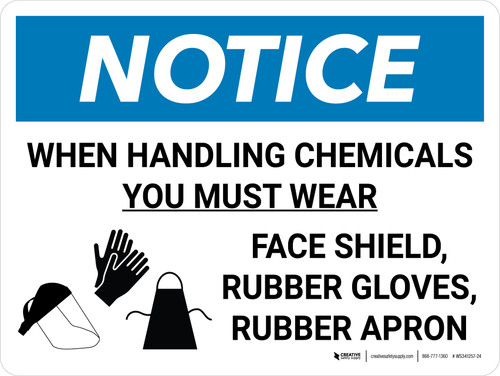 Notice: When Handling Chemicals You Must Wear PPE with Icons Landscape - Wall Sign
