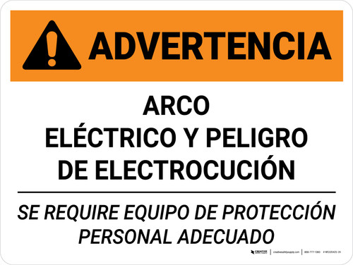 Warning: Arc Flash Shock Hazard PPE Required Spanish Landscape - Wall Sign