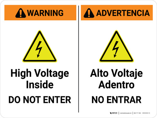 Warning: High Voltage Inside Do Not Enter Bilingual Spanish Landscape - Wall Sign