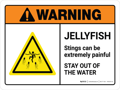Warning: Jellyfish Stings Can Be Painful Stay Out Of Water with Icon Landscape - Wall Sign