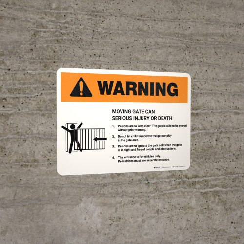 Sigo Warnschild "Moving Gate Can Cause Serious Injury Or Death" | 25,4 X 35,6 Cm | Aluminium, Wetterfest | Made In USA