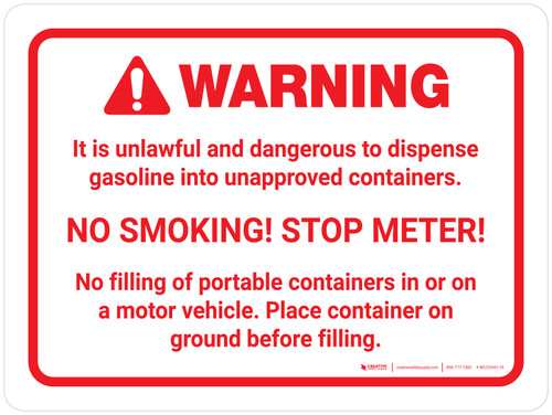 Warning: No Smoking Stop Meter Landscape - Wall Sign