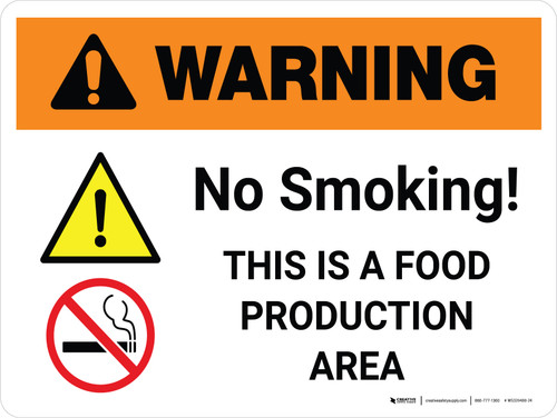 Warning: No Smoking - This is a Food Production Area with Icon Landscape - Wall Sign
