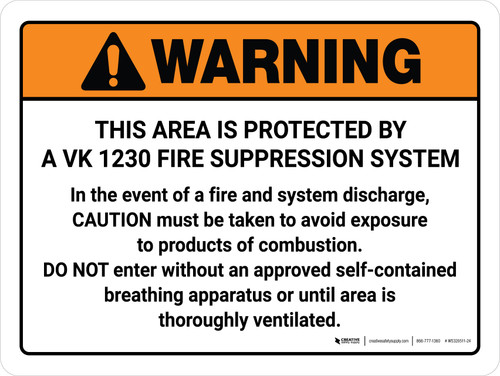 Warning: VK 1230 Fire Supression System Landscape - Wall Sign