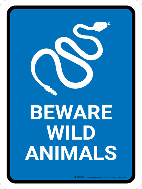 Beware Wild Animals Blue Portrait - Wall Sign