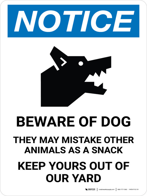 Notice: Beware Of Dog She May Mistake Portrait - Wall Sign
