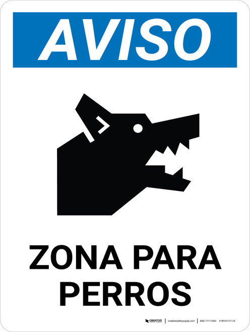 Notice: Dog Area Spanish Portrait - Wall Sign