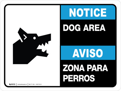 Notice: Dog Area Bilingual Spanish Landscape - Wall Sign