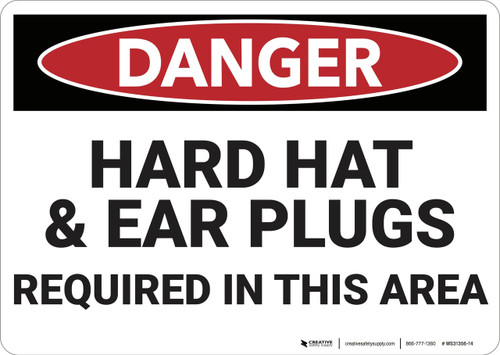 Danger: Hard Hat and Ear Plugs Required - Wall Sign