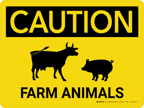 Caution: Farm Animals Cow And Pig Icons Landscape - Wall Sign